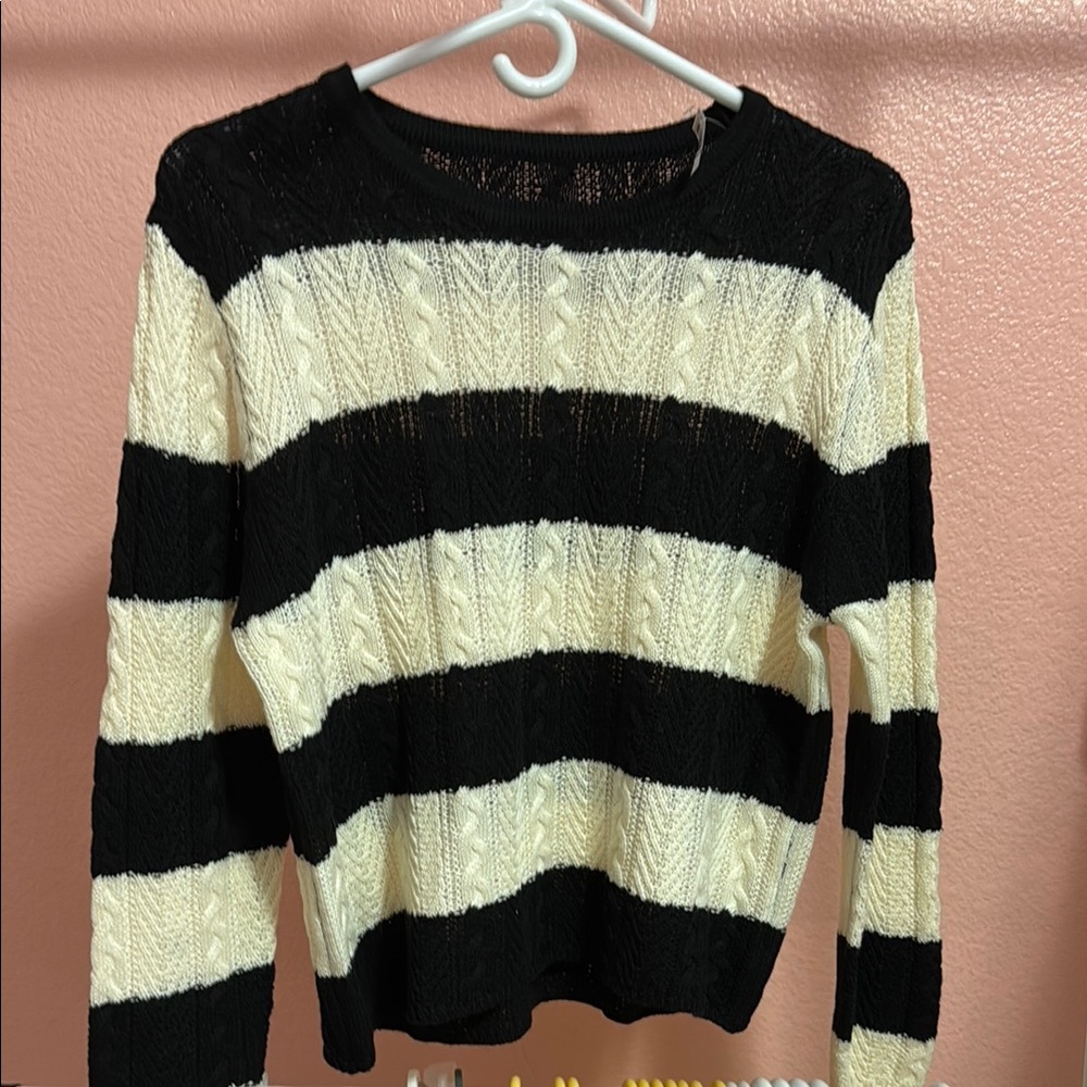 Striped Black and Cream Women's Sweater